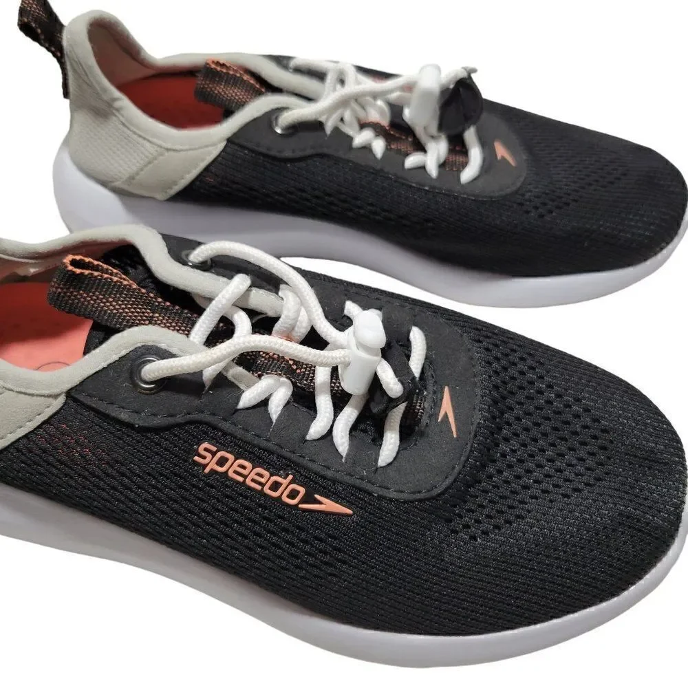 Speedo Water Shoes Girls Youth Size Large 2/3 Tidal Walker Black Gray Toggle Tie